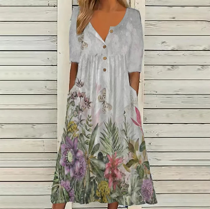 Eileen | Women’s Midi Dress featuring a Soft Floral Visual