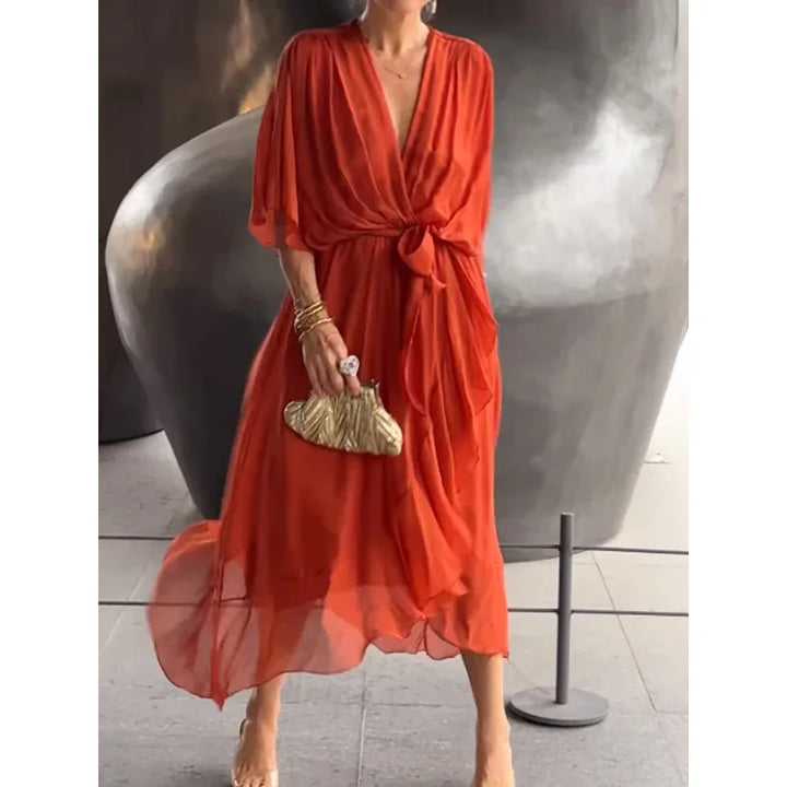 Evangeline | Women’s Wrap Midi Dress for Effortless Summer Elegance