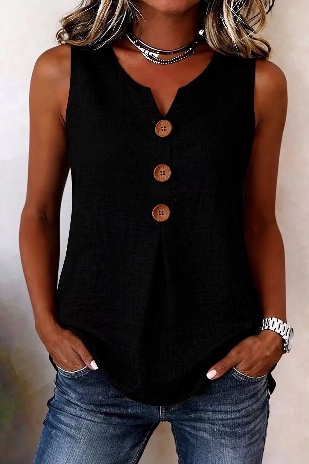 Clio | Women’s Sleeveless Button Top in an Easy Structure