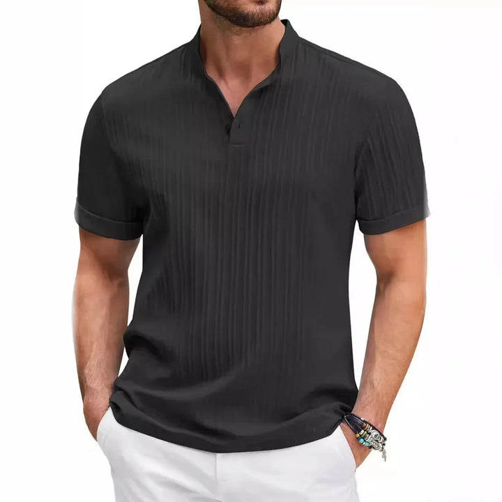Thorin | Men’s Textured Polo Shirt featuring a Button Neck Collar