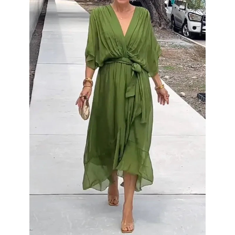 Evangeline | Women’s Wrap Midi Dress for Effortless Summer Elegance