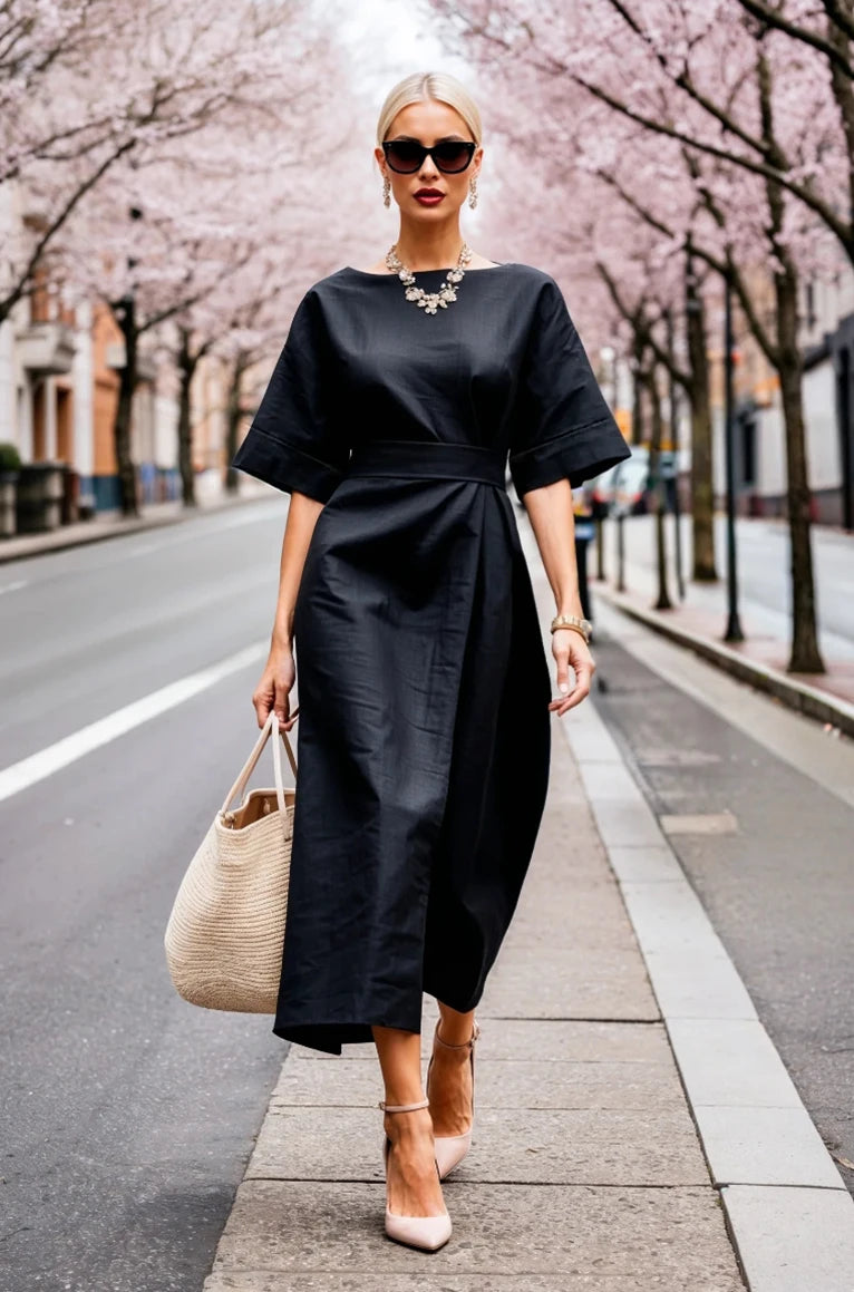 Juna | Women’s Midi Dress featuring a Defined Waist