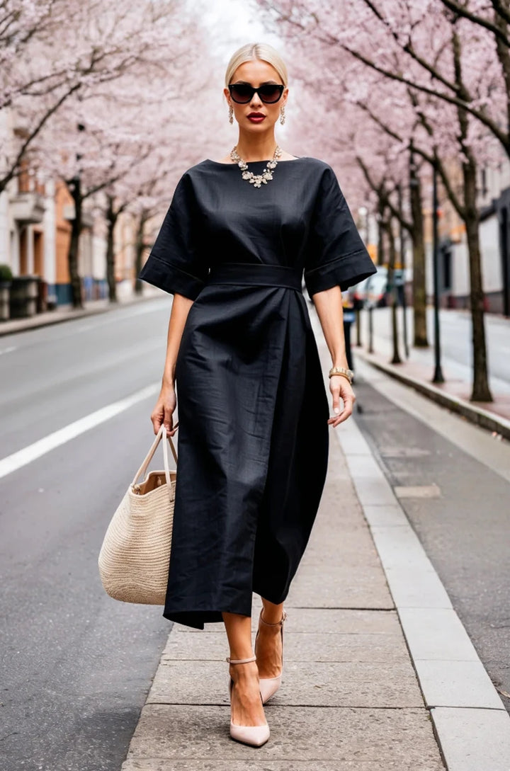 Juna | Women’s Midi Dress featuring a Defined Waist