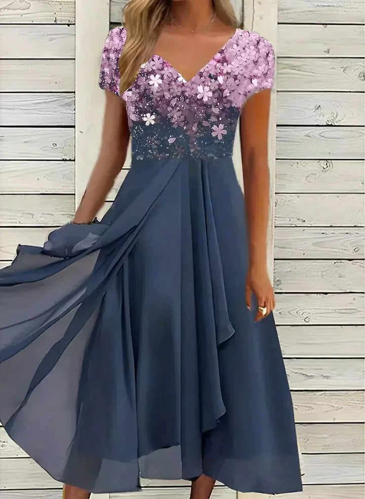 Elmara | Women’s Floral Midi Dress with Flowing Skirt