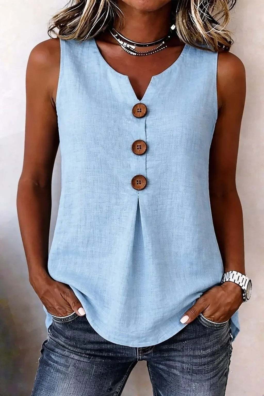 Clio | Women’s Sleeveless Button Top in an Easy Structure