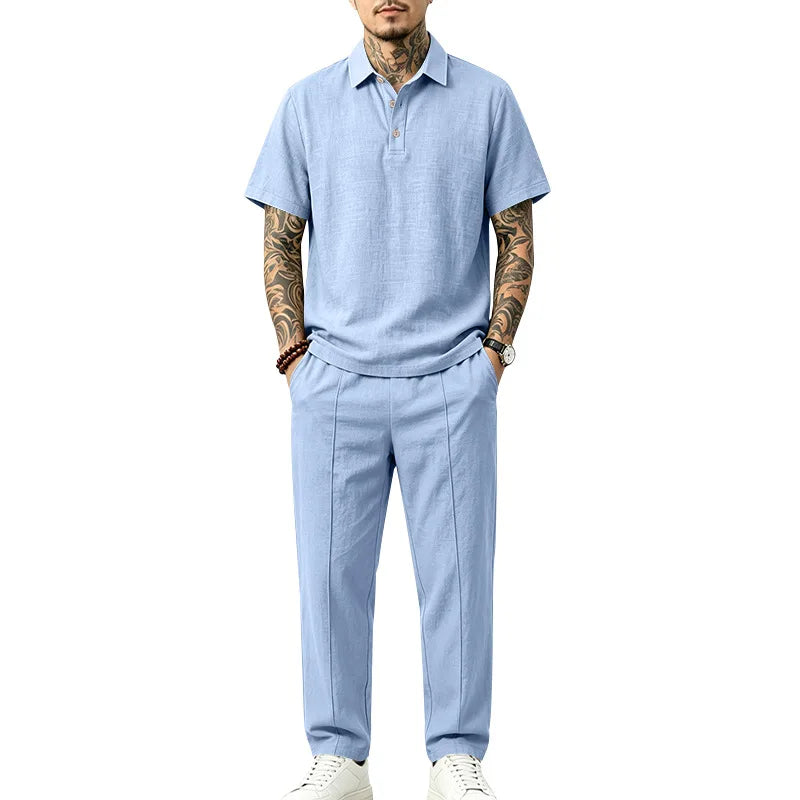 Evin | Men’s Polo Trouser Set in a Natural Style