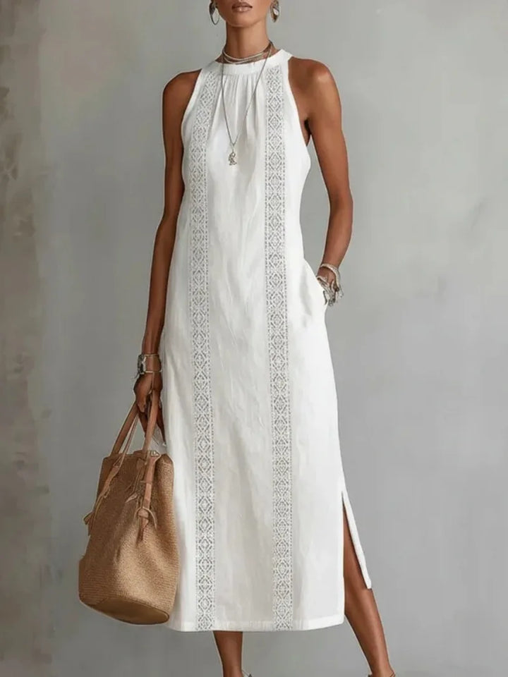 Niamh | Women’s Sleeveless Midi Dress featuring Button Front Element