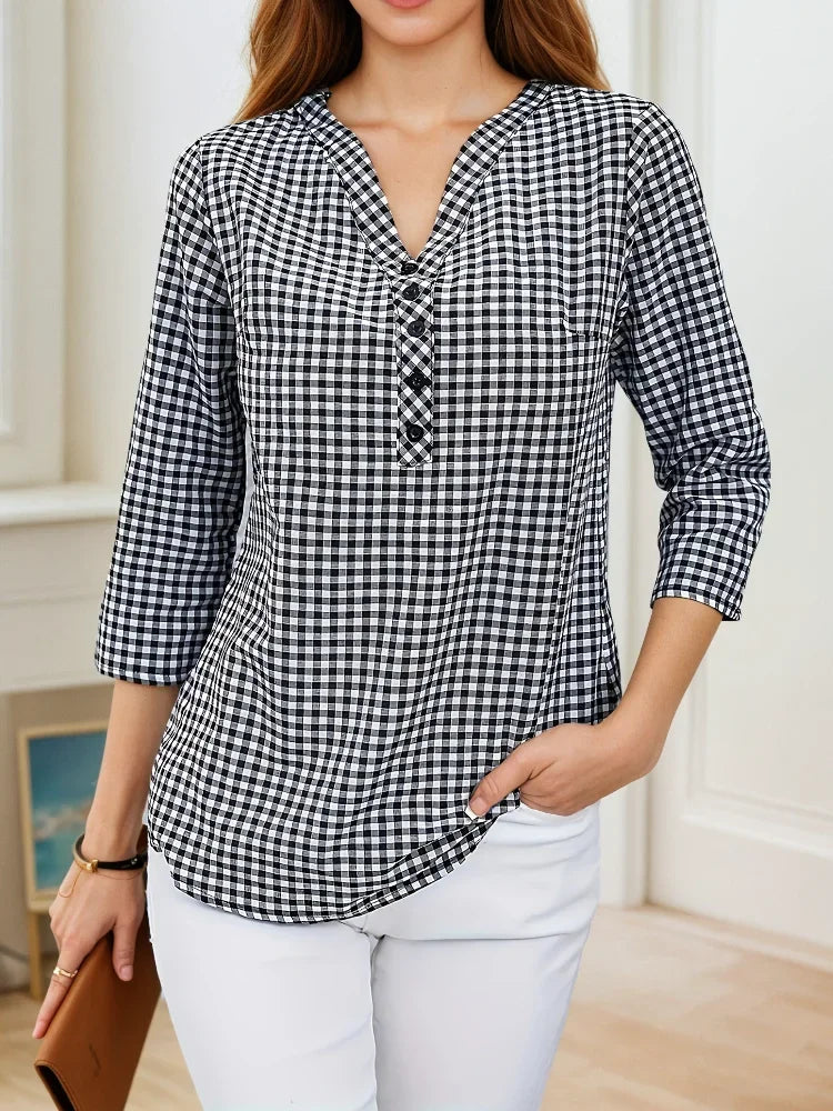 Keiley | Women’s Blouse featuring a Check Layout