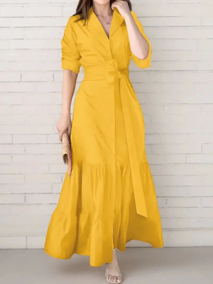 Sabine | Women’s Shirt Maxi Dress with a Defined Midsection