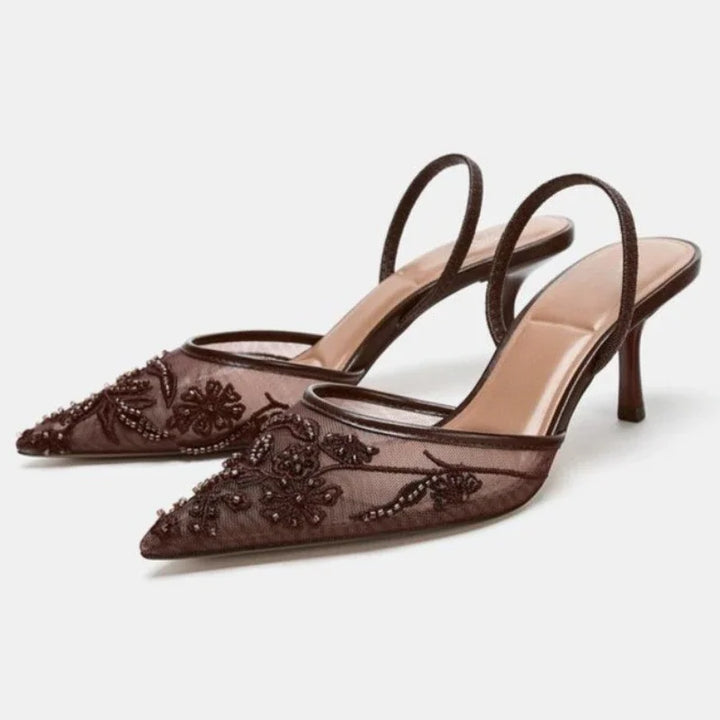Cora | Women’s Slingback Heels featuring Embroidered Feature