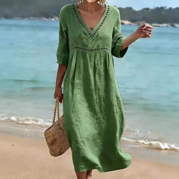 Kirsty | Women’s V-Neck Midi Dress for Strolling on the Beachside