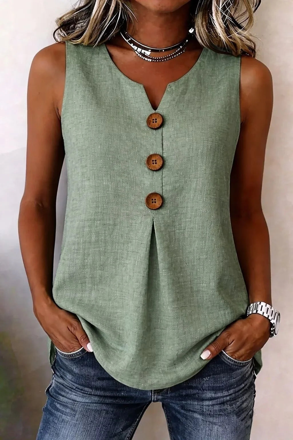 Clio | Women’s Sleeveless Button Top in an Easy Structure