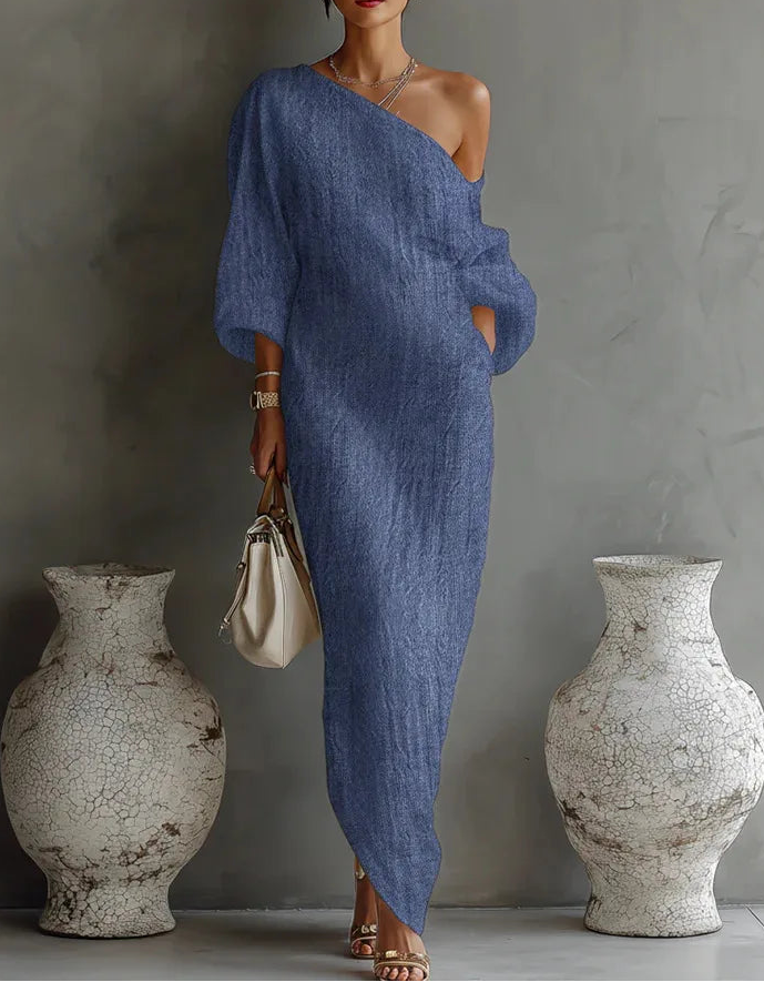 Xanthe | Women’s Maxi Dress featuring an Asymmetric Exposed-Shoulder