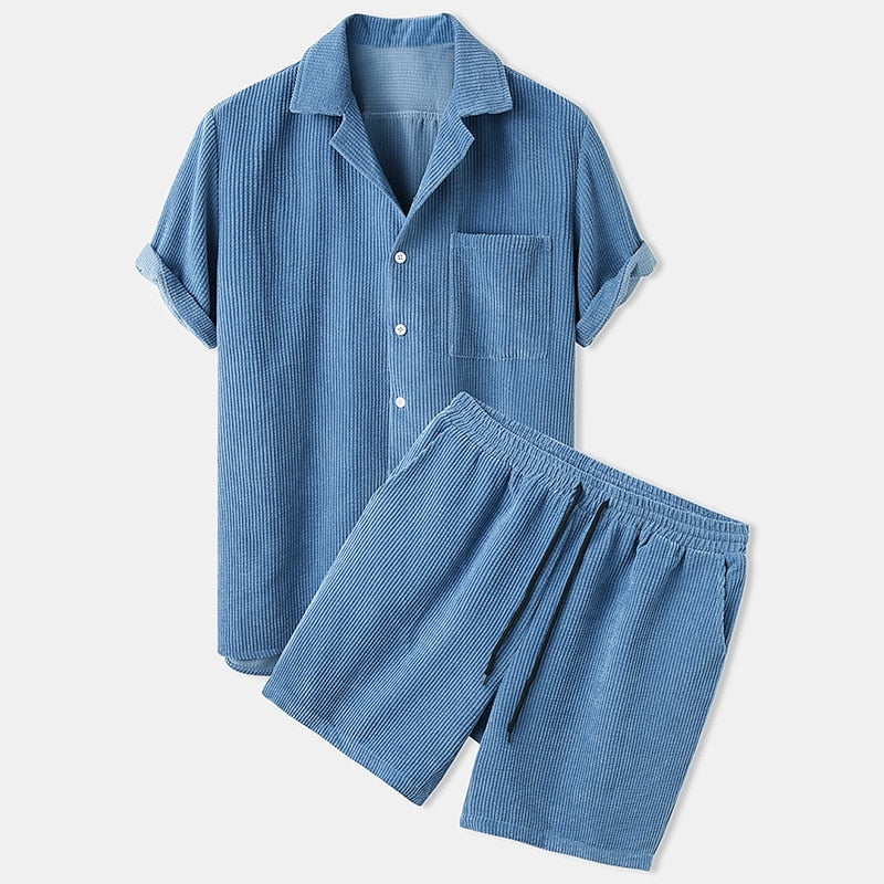 Zyren | Men’s Two-Piece Set featuring button shirt and drawstring shorts