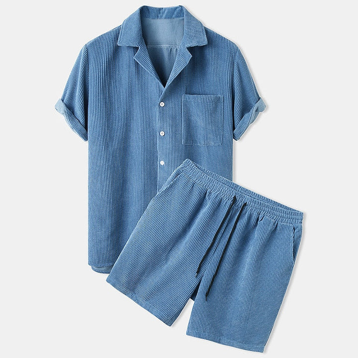 Zyren | Men’s Two-Piece Set featuring button shirt and drawstring shorts