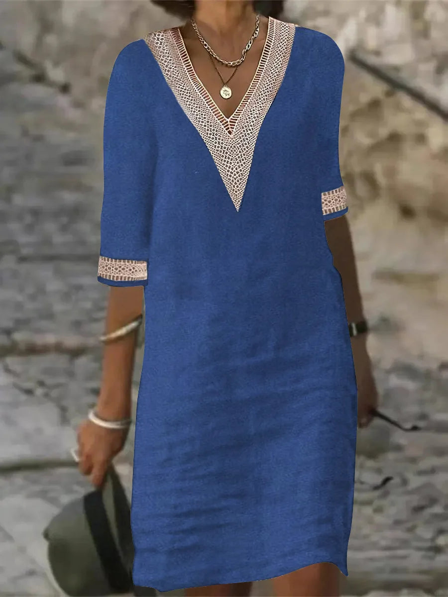 Romilly | Women’s Casual Dress featuring Contrast V-Neck Detail