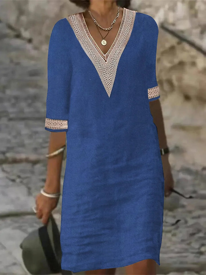 Romilly | Women’s Casual Dress featuring Contrast V-Neck Detail