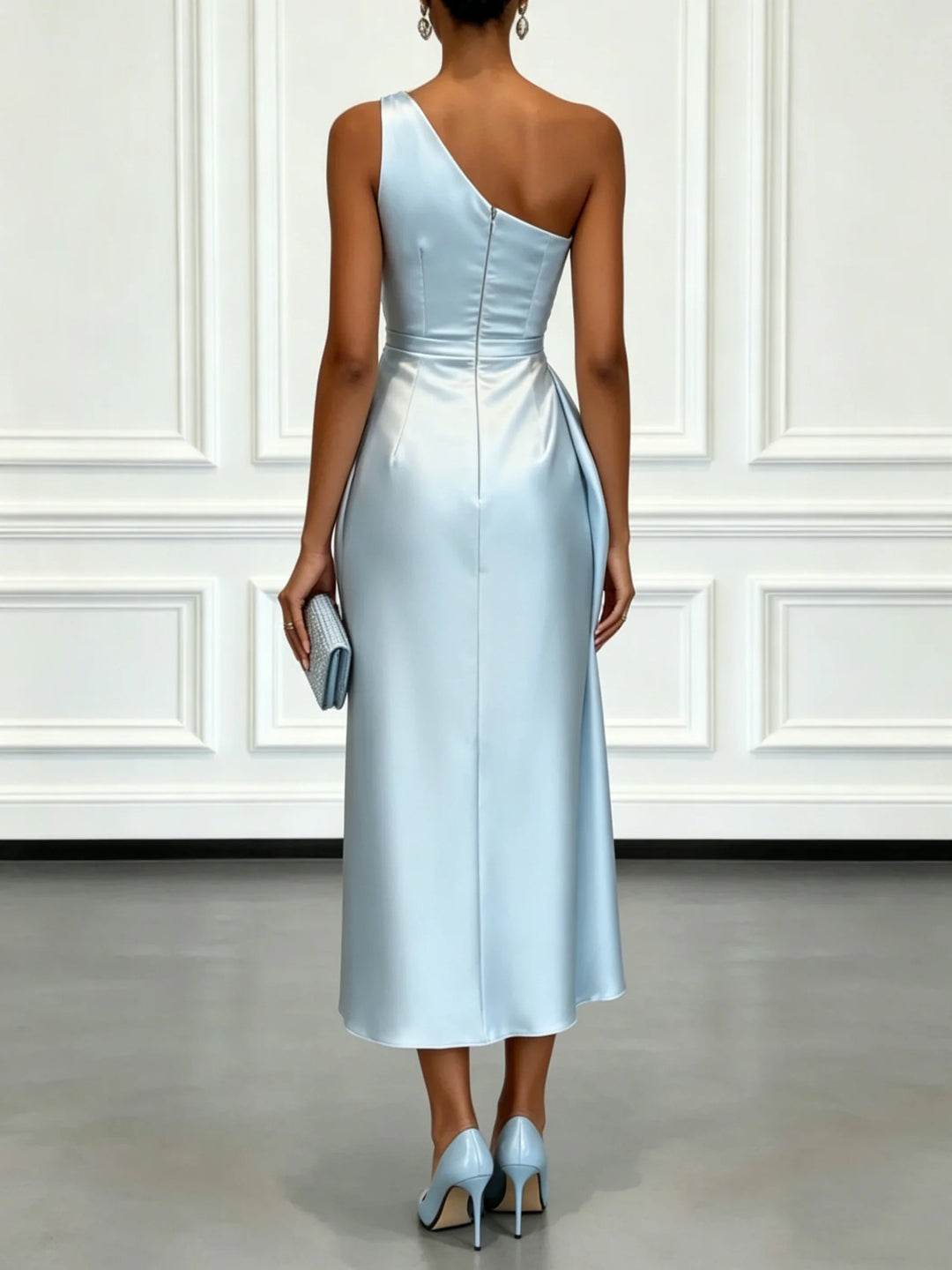 Cecilia | Women’s One Shoulder Midi Dress for Evening Polishing