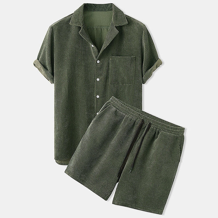 Zyren | Men’s Two-Piece Set featuring button shirt and drawstring shorts