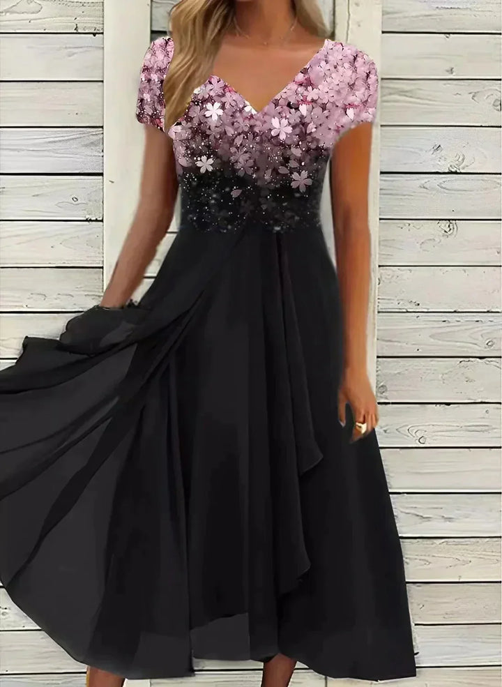 Elmara | Women’s Floral Midi Dress with Flowing Skirt