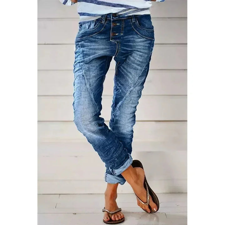 Velira | Women’s Slim-Fit Jeans with button detail and tapered leg