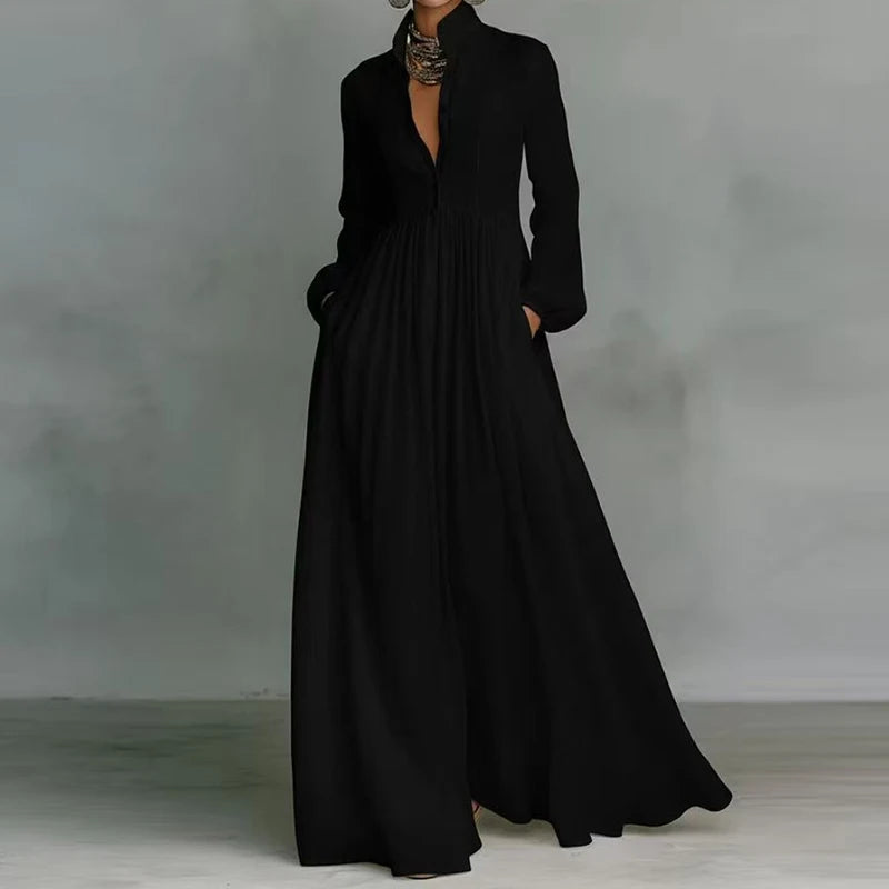 Delaney | Women’s Maxi Dress in a Flowing Neat Button-Up Look