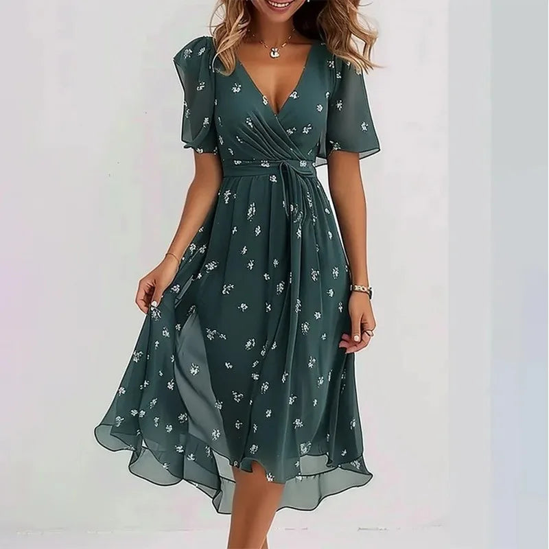 Eleanor | Women’s Floral Midi Dress featuring a Wrap Front