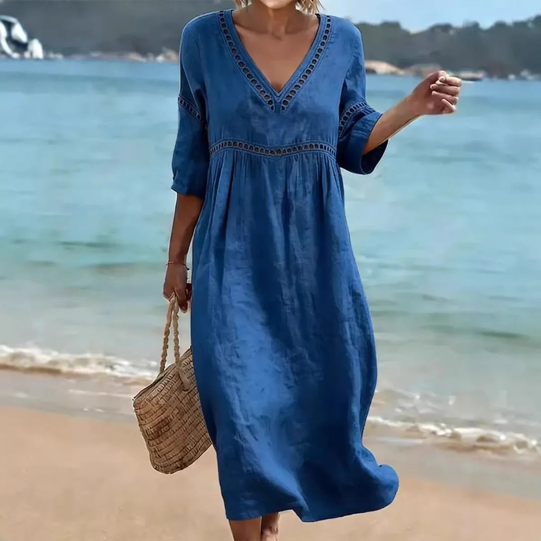 Kirsty | Women’s V-Neck Midi Dress for Strolling on the Beachside