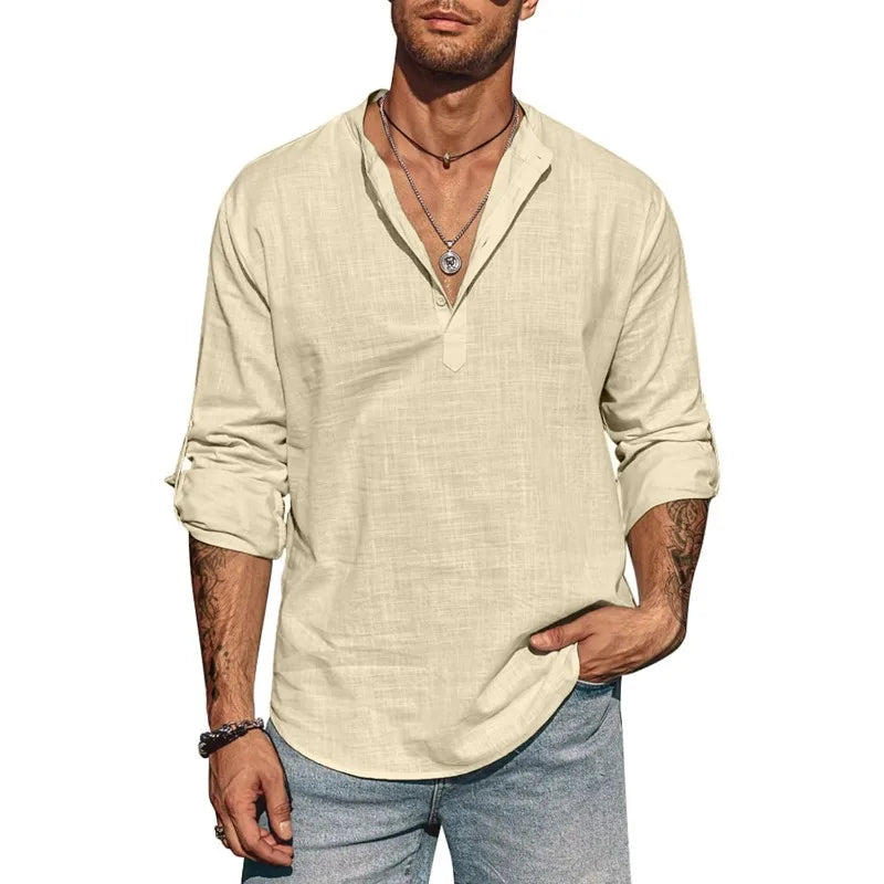 Griffin | Men’s Long Sleeve Henley Shirt in a Relaxed Summer Fit