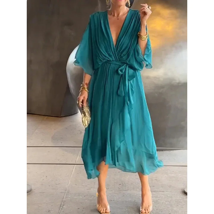 Evangeline | Women’s Wrap Midi Dress for Effortless Summer Elegance
