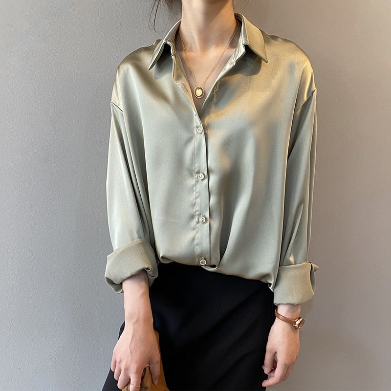Valina | Women’s Satin Blouse with Soft Drape and Casual Style