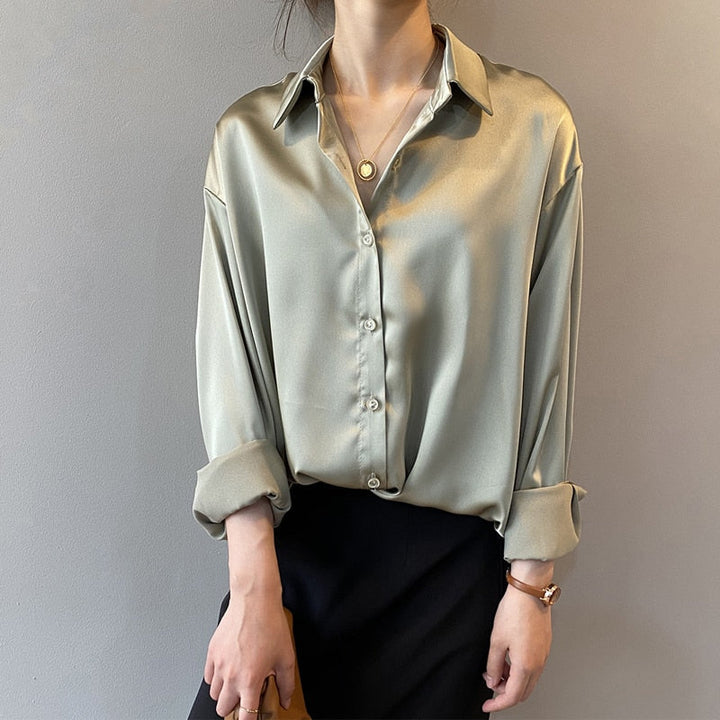 Valina | Women’s Satin Blouse with Soft Drape and Casual Style