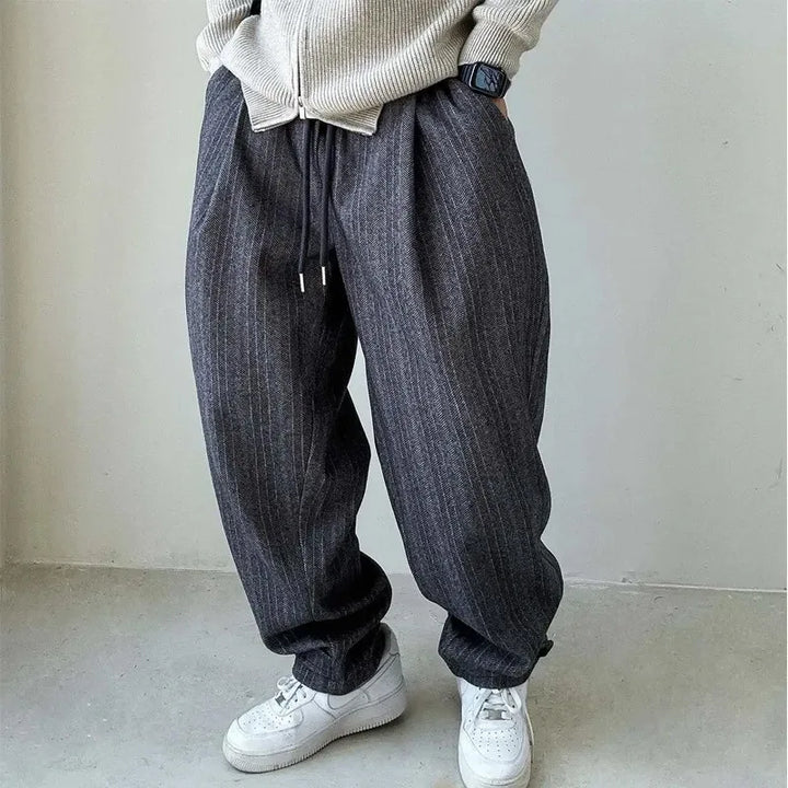 Xeno | Men’s Drawstring Trousers featuring Thin Stripe Effect