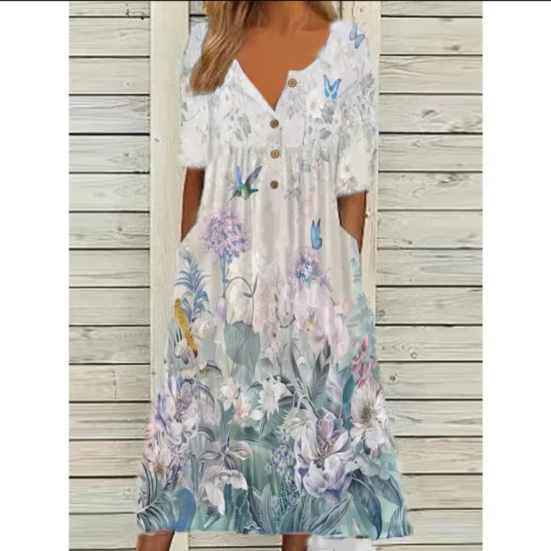Eileen | Women’s Midi Dress featuring a Soft Floral Visual