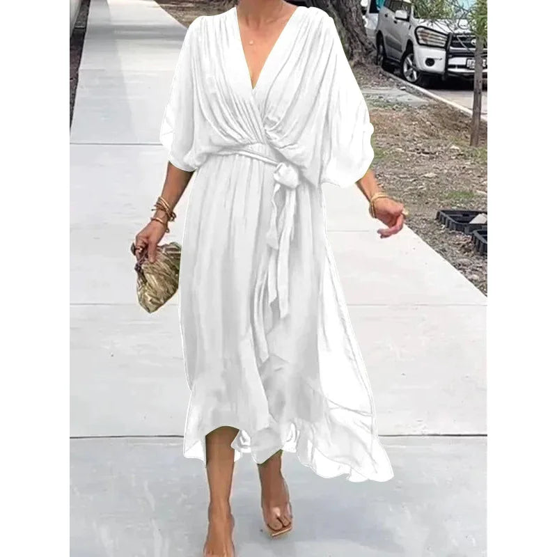 Evangeline | Women’s Wrap Midi Dress for Effortless Summer Elegance