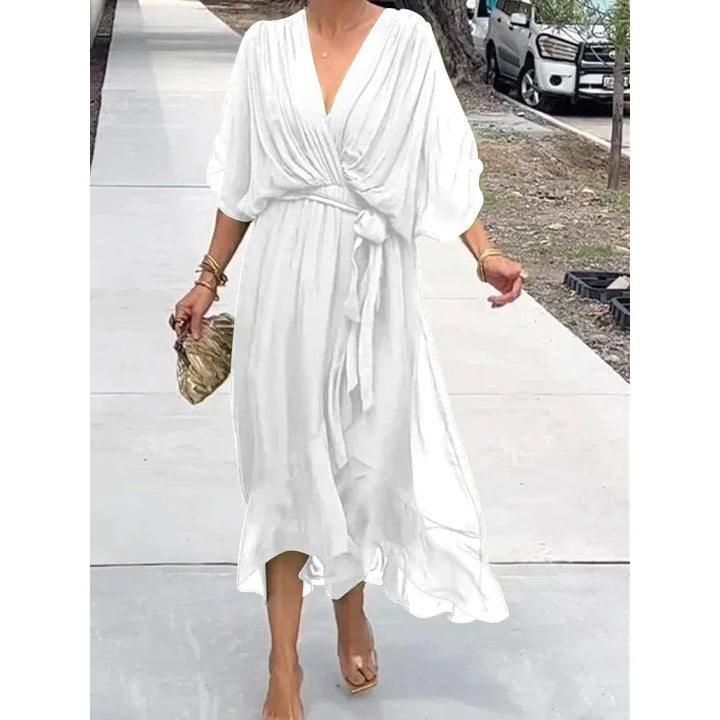 Evangeline | Women’s Wrap Midi Dress for Effortless Summer Elegance