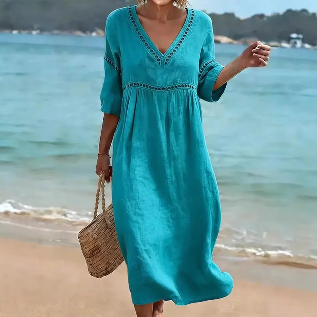 Kirsty | Women’s V-Neck Midi Dress for Strolling on the Beachside