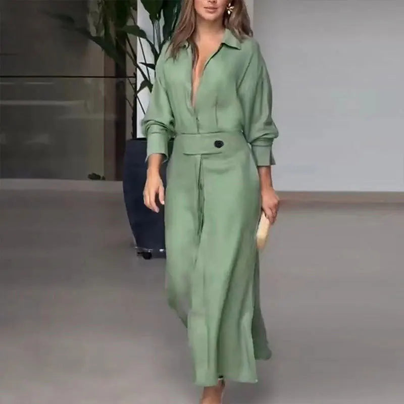 Fawn | Women’s Maxi Shirt Dress featuring a Belted Waist Seam