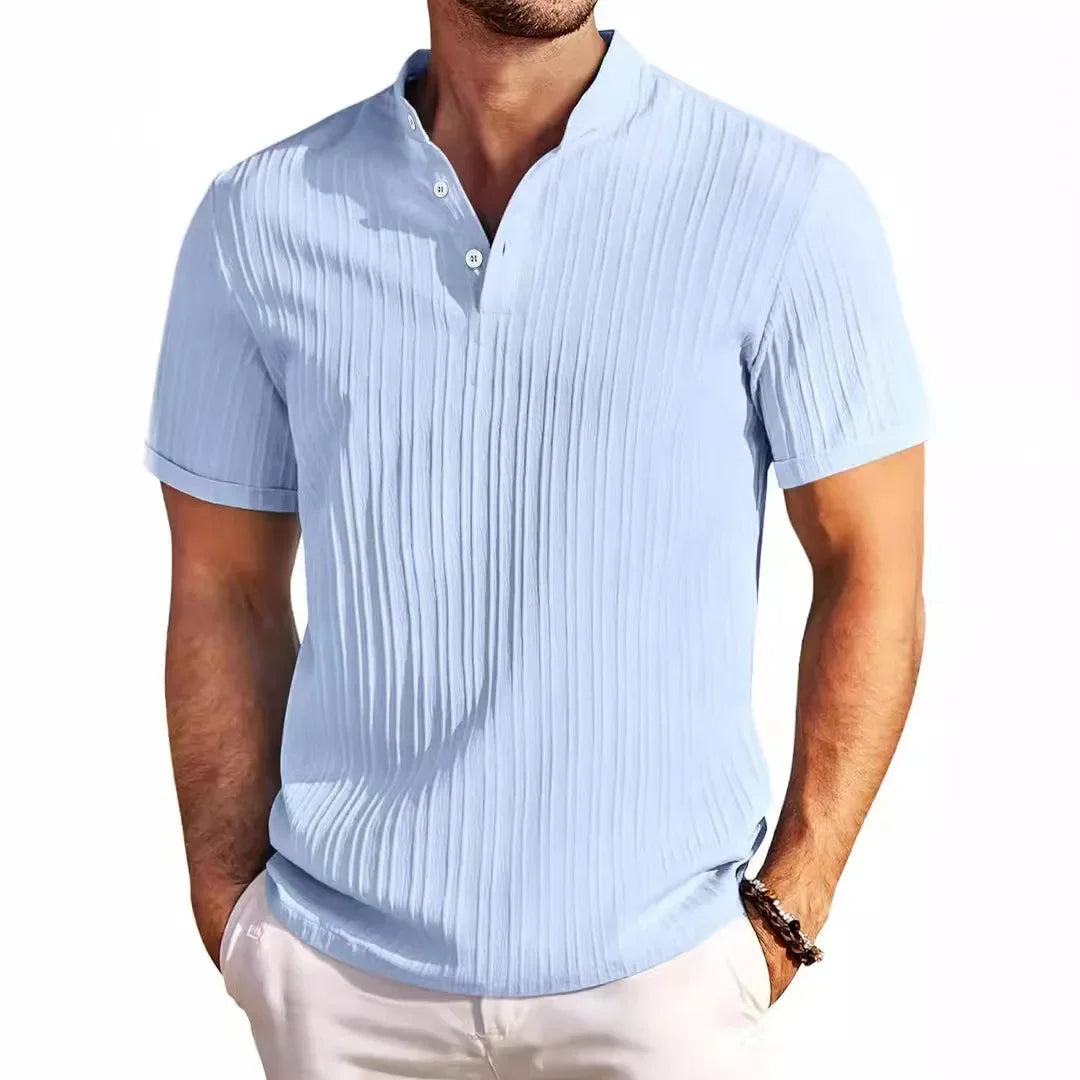 Thorin | Men’s Textured Polo Shirt featuring a Button Neck Collar