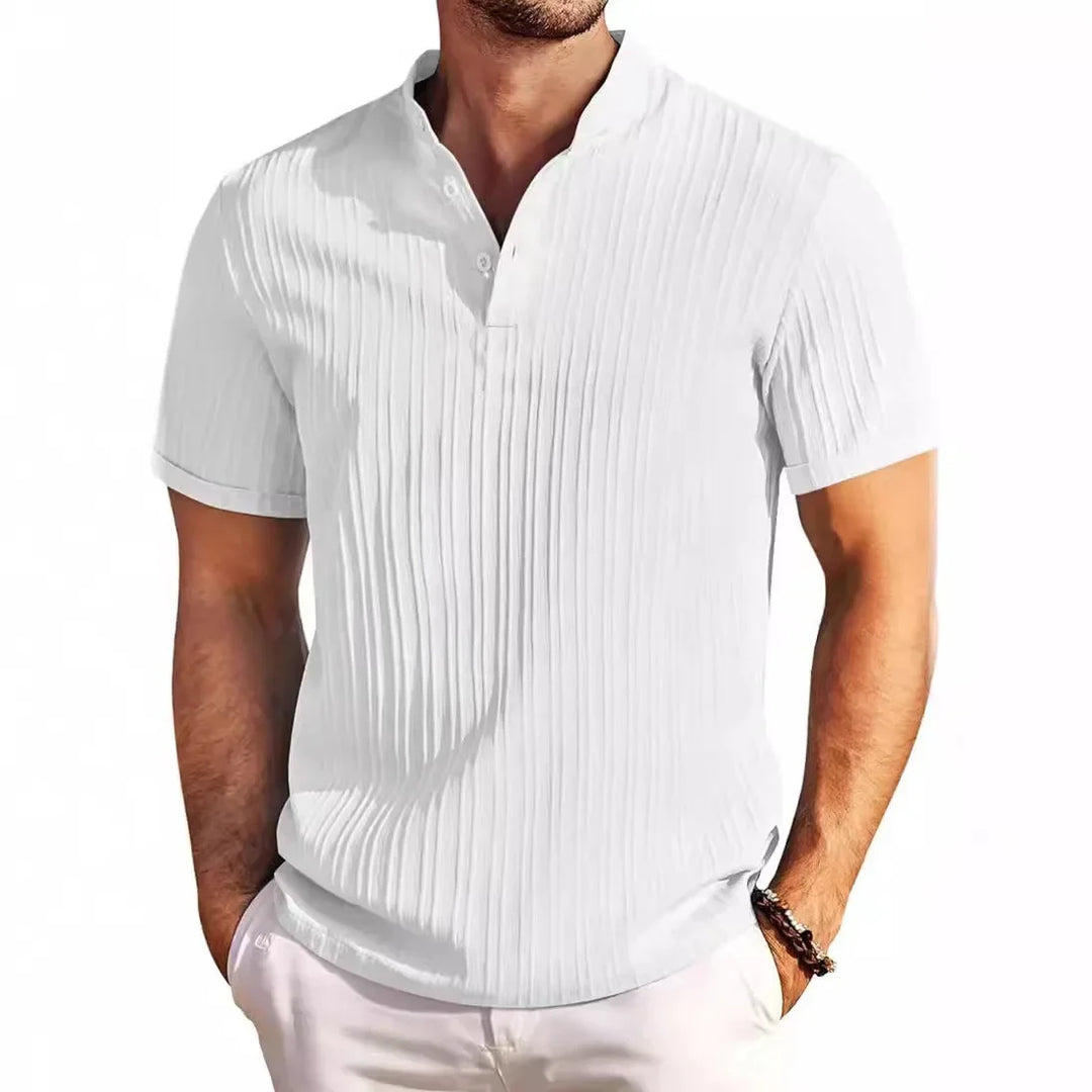 Thorin | Men’s Textured Polo Shirt featuring a Button Neck Collar