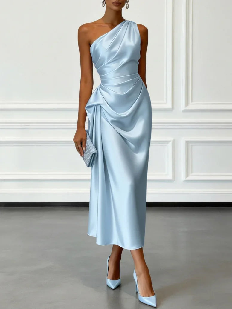 Cecilia | Women’s One Shoulder Midi Dress for Evening Polishing