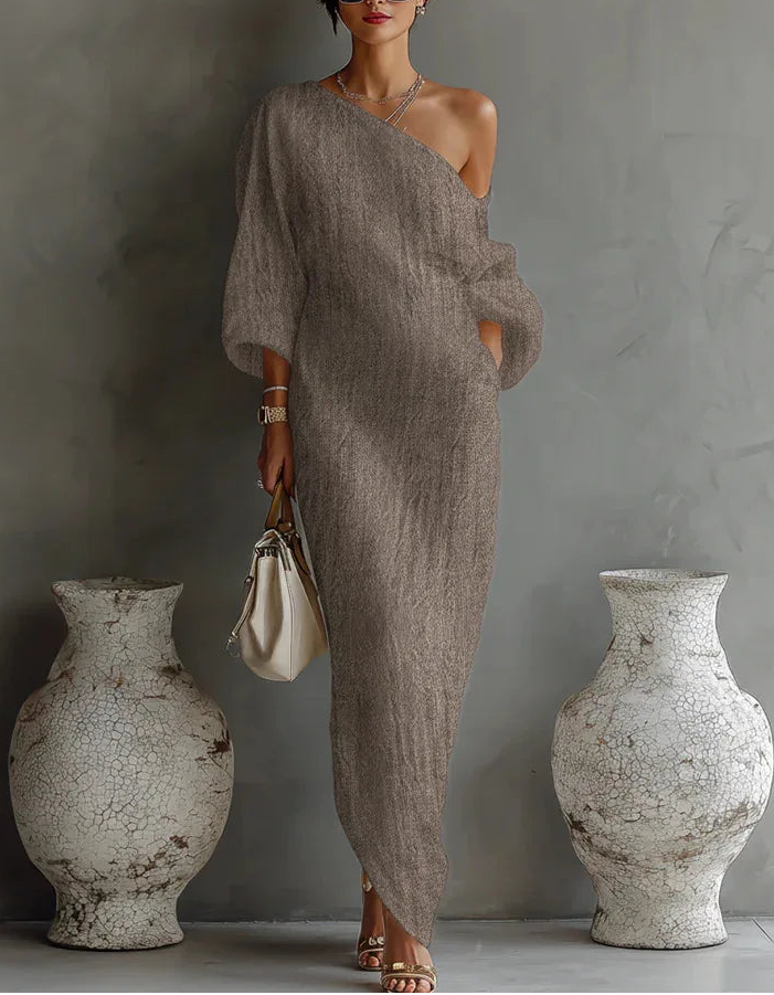Xanthe | Women’s Maxi Dress featuring an Asymmetric Exposed-Shoulder
