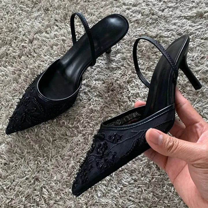 Cora | Women’s Slingback Heels featuring Embroidered Feature