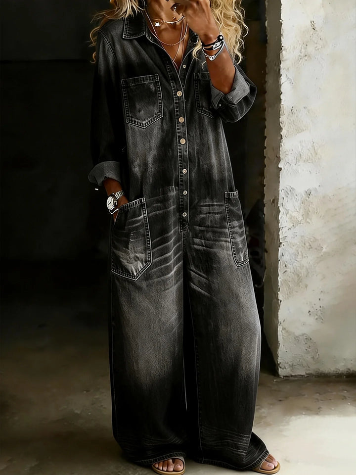 Gretchen | Women’s Wide-Leg Shirt Jumpsuit with Button Front