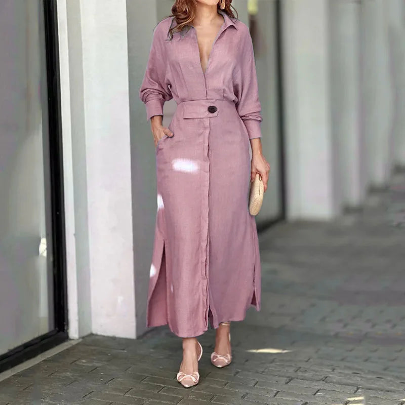 Fawn | Women’s Maxi Shirt Dress featuring a Belted Waist Seam