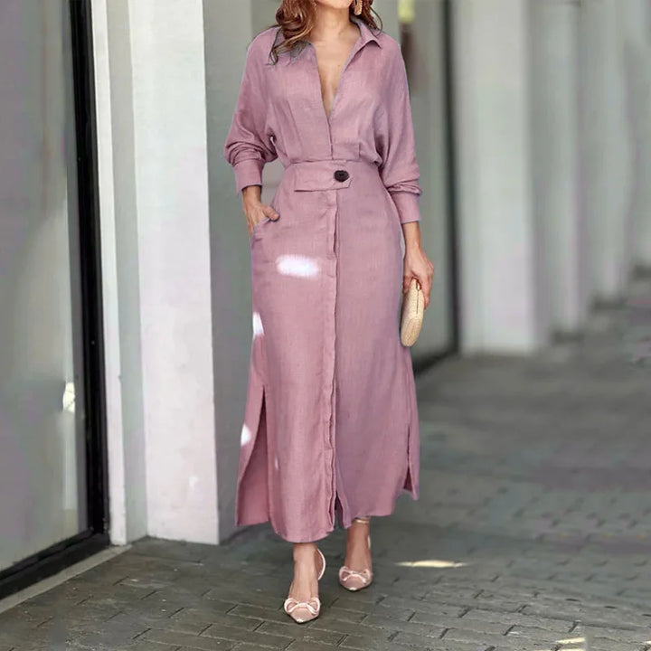 Fawn | Women’s Maxi Shirt Dress featuring a Belted Waist Seam