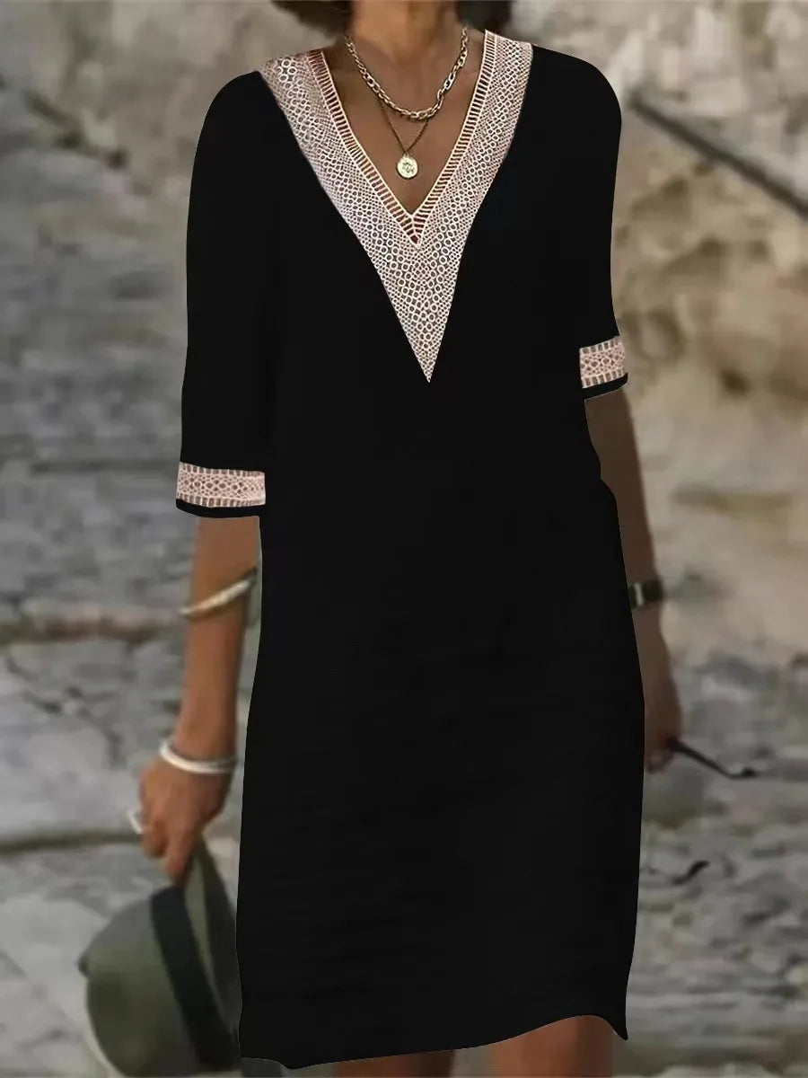 Romilly | Women’s Casual Dress featuring Contrast V-Neck Detail