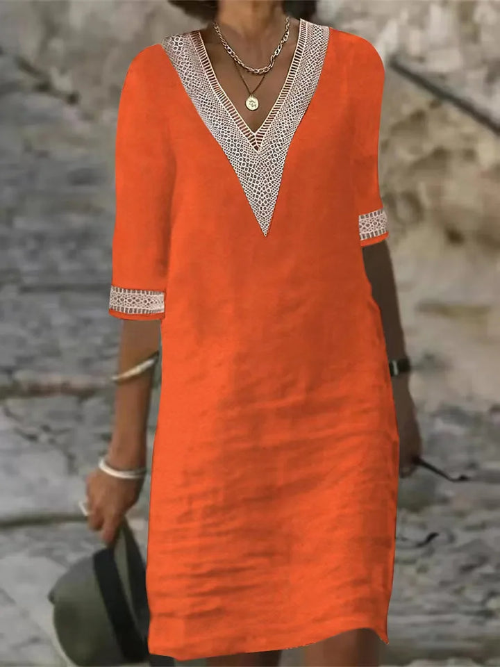 Romilly | Women’s Casual Dress featuring Contrast V-Neck Detail