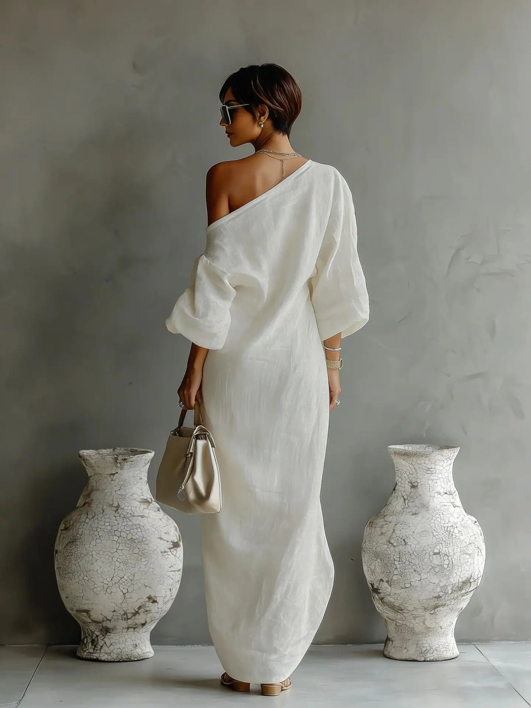 Xanthe | Women’s Maxi Dress featuring an Asymmetric Exposed-Shoulder