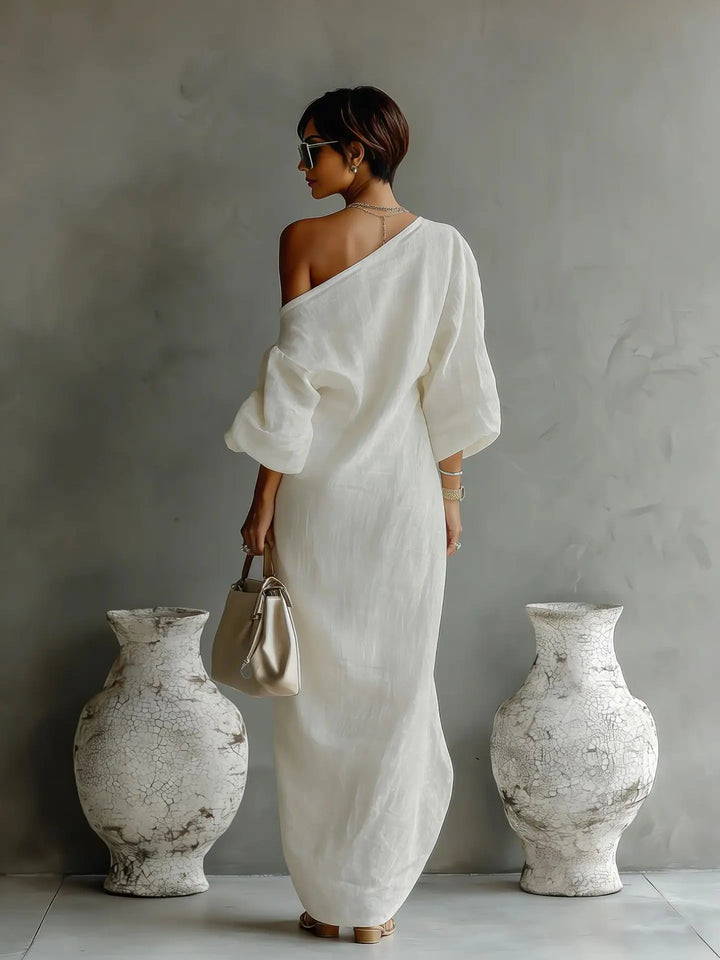 Xanthe | Women’s Maxi Dress featuring an Asymmetric Exposed-Shoulder